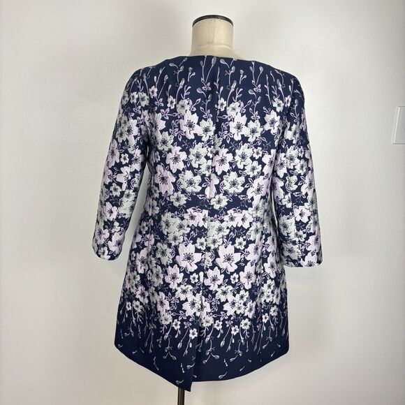 Talbots Womens 6 Jacquard Navy Pink Daisy Floral Thick Jacket Blazer - Picture 3 of 8